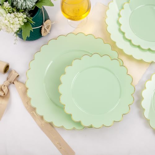 LIYH 60 Pcs Heavy Duty Sage Green Plastic Plates for Weddings, Scalloped - Image 3