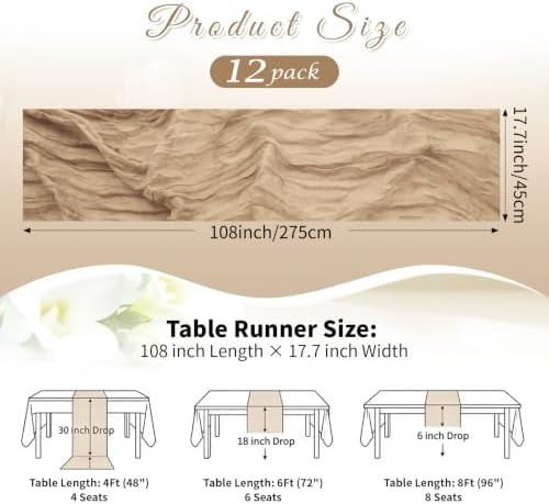 Beige Boho Cheesecloth Table Runner 12 Pack 17x108 Inch Sheer Gauze - Image 2