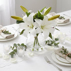 Zeyune 2 Pack White Lily Faux Flowers with Vase Silk Flowers in Vase - Image 2