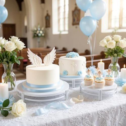 White 3Pcs Nesting Metal Cake Plate Stand Set 8" 10" 12" Dessert by CBBZJY