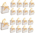 TKSBAG 50 PCS Small White Gold Gift Bags with Bow Ribbon - 6.4x3.1x5.1 Inch Thank You Bags with Handles, Bulk for Baby Shower, Bridal Shower, Wedding, Party Favors, Fathers' Day by TKSBAG