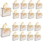 TKSBAG 50 PCS Small White Gold Gift Bags with Bow Ribbon - 6.4x3.1x5.1 Inch Thank You Bags with Handles, Bulk for Baby Shower, Bridal Shower, Wedding, Party Favors, Fathers' Day by TKSBAG