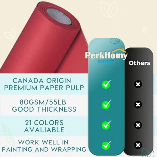 PerkHomy 24" x 2,400" (200') Red Kraft Paper Roll for Craft Bulletin Board Paper Art Table Covering Crafting Gift Wrapping Bouquet Packing Parcel 80GSM 55LB (Red, 24" x 200') - Image 3