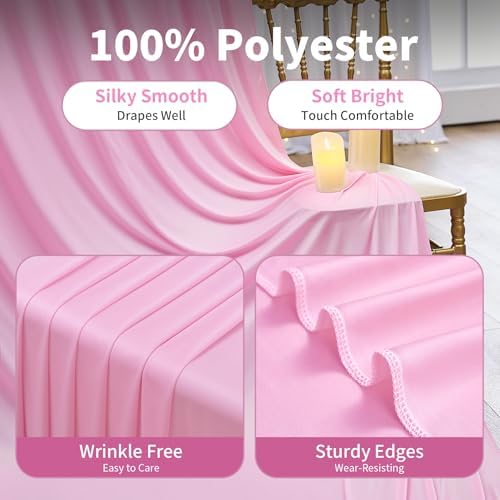 20ft×12ft Wrinkle Free Pink Backdrop Curtain for Wedding Parties, 4 Panels 5×12ft Long Silky Polyester Backdrop Drapes Baby Pink Photo Back Drop Cloth for Birthday Photography Background Cloth - Image 4