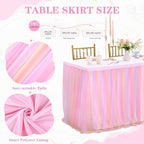 Pastel Rainbow Pink Table Skirt Ruffle Mermaid Party Tablecloth for Rectangle Table Tables or Round Tables 14ft Birthday Party Baby Shower Decorations - Image 2