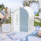White Arched Wedding Card Box with Blue Standee & Erasable Pen for Party - Image 6