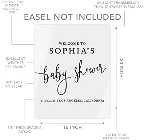 Andaz Press 16"x20" White Acrylic Personalized Baby Shower Welcome Sign, Gender Neutral Large Custom Sign for Easel Stand, Modern Baby Shower Decorations - Image 5