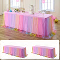 2 pk 8ft Rainbow Tulle Tablecloth for Rectangle Tables, 2-in-1 Pastel Color Table Covers with Tulle Skirt,Wrinkle Free Stretchy Ruffle Tulle Table Cloths Fitted for Wedding Party Banquet Vendor by LeegleriTableSkirt