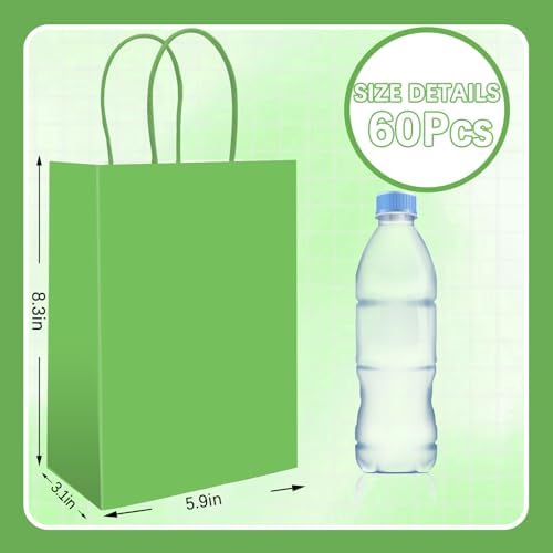 JarThenaAMCS 60Pcs Neon Paper Bags with 60 Sheets Rainbow Tissue Paper Green Orange Purple Pink Yellow Blue Candy Treat Bags with Handles for Birthday Party Favors Supplies - Image 2