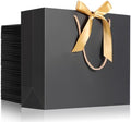 EUSOAR Thank You Gift Bags with Ribbons, 50pcs 12.5"x4.5"x11" Black Kraft Gift Paper Bags with Bow Ribbon Handle, Shopping Party Favor Gift Treat Bags Bulk for Wedding Baby Shower Guests Bridal by EUSOAR