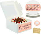 30pcs Cake Boxes and 30 Pack 10 Inch Round Cake Boards,10x10x5 Inches White Square Bakery Boxes with Window Cajas Pasteles for Cookies Pies Cupcakes Pastry by KGVZPT