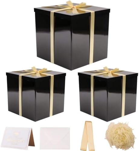 UoeRing 3 Pcs Large Gift Box Glossy Black 12x12x11 Inch with Lid by Unknown