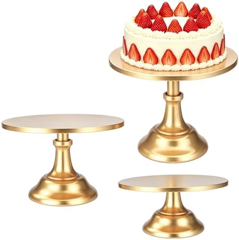 3 PCS Gold Round Cake Stand Set, Multi Size Metal Cupcake Holders Stand for Birthday Wedding Banquets, Pastry Display Holders for Holiday Party Dessert Display Table Decor (8"/10"/12" Plate) by NIANDAIJING