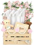 Juexica Wooden Baby Shower Crate Closet Baby Basket with Handle Box with Butterfly Eucalyptus Garland Bead Artificial Flowers Large Letter for Pregnancy New Parent Gift(Wood Color) by Juexica