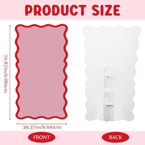 Leinuosen 6 ft Scalloped Pink Red Cardboard Cutout Backdrop Strawberry Baby Shower Cherry Birthday Party Decorations Lifesize Coquette Pink Wavy Backdrop Standup for Wedding Bridal Shower - Image 6