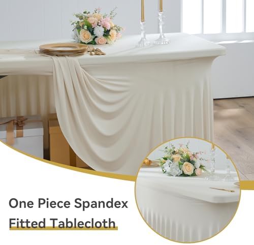 Spandex Tablecloth 6FT Rectangle Table Cover 4 Pack Beige Wrinkle-Free - Image 2