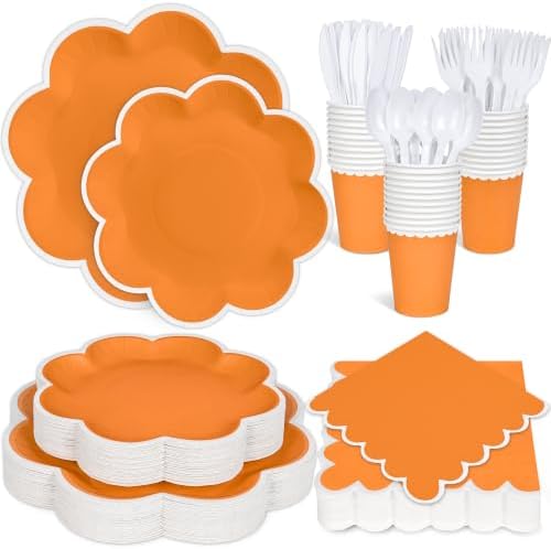 350 Pcs Fall Orange and White Paper Plates and Napkins Set, Serve 50 Guests by Unknown