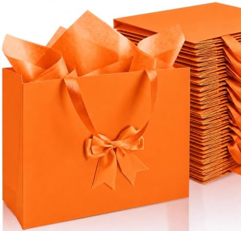 Catlovecorn 20 Pack Large Orange Gift Bags, 16.5 x 5.5 x 12.6 In by Catlovecorn