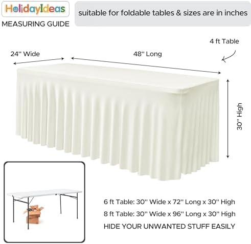 4 Pack Beige Spandex Table Covers 4ft Rectangle Ruffle Skirts for Party - Image 3