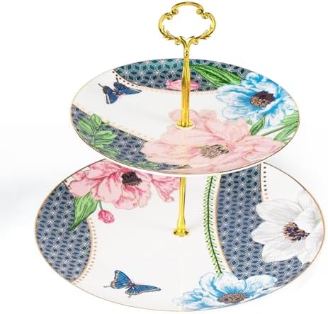 KAMMAK 2-Tier Porcelain Cupcake Stand Serving Tray, Dessert Plates Cake Fruit Candy Display Tower, Reusable Pastry Platter for Wedding Birthday Baby Shower Tea Party Decorations (Green) by KAMMAK