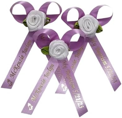 25 Personalized Ribbons Assesmbled Bows Custom Bridal Shower Favor Party Favors Custom Wedding Ribbon Bridesmaid Memorial Ribbons Funeral Baby Invitations Mis XV años Quinceanera (Lavender) - Image 5