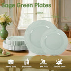 Tinybee 60PCS Sage Green Plates - Heavy Duty Sage Green Disposable Plates - Image 2