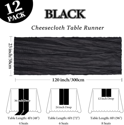 12 Pack 23 x 120 Inch Black Table Runner 10Ft Cheesecloth - Image 2