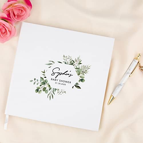 Andaz Press Personalized Baby Shower Guestbook with Gold Accents, Geometric Greenery Custom Guestbook, White Guest Sign-in Registry, 120 Pages 8.5" X 8.5" Memories Book for DIY Scrapbook Photo Album - Image 4