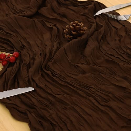8 Pack Brown Cheesecloth Table Runner 120 Inch Boho Wedding Decor - Image 6