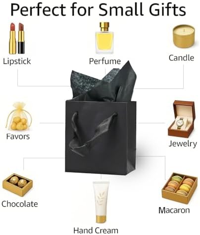 Papertide 36 Pack Black Mini Gift Bags 4×2.8×4.5 inch with Tissue Paper - Image 4