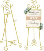 2 Pack Easel Stand for Sign, Large Adjustable Floor Easel with Chain Support, Vintage Decorative Metal Display Stand for Wedding Signs, Paintings, Artwork, Posters, Pictures, Gold by Unknown