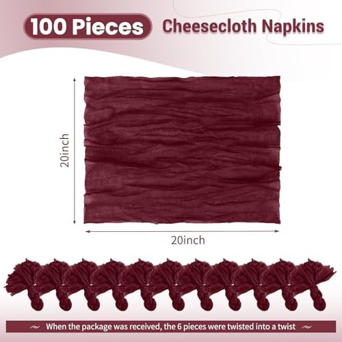 100 Pack Burgundy Cloth Napkins 20x20 Inch Cheesecloth Napkins - Image 2
