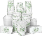 Vesici 60pcs 14oz Green Disposable Coffee Cups with Lids and Sleeves by Vesici