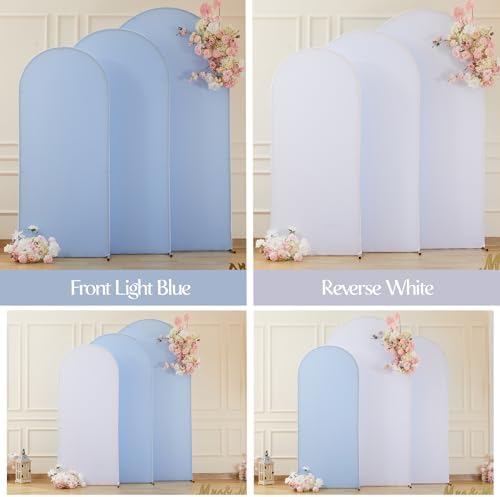 White Blue Arch Backdrop Cover Set of 3 Wedding Arch Covers Stretchy Backdrop Arch Cover 6FT 6.6FT 7.2FT Birthday Party Arch Stand Cover Spandex Ceremony Baby Shower Banquet Decoration - Image 2