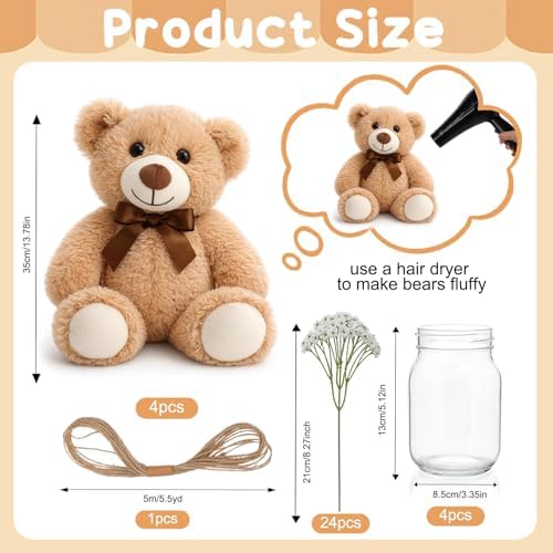 33Pcs Khaki Bear Baby Shower Centerpieces Mason Jar Babybreath - Image 7