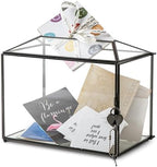 Wedding Glass Card Box with Slot and Lock, 10.2 x 6 x 8 Inch, Small Black Geometric Cards Holder for Birthdays Party Reception, Wishing Well - Slot Length 6.3'' (Glass Box Only) by Unknown