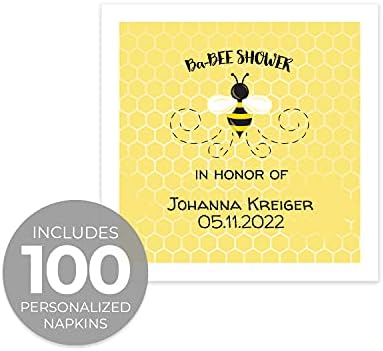 Baby Bee Personalized Baby Shower Beverage Napkins / 100 Custom Cocktail Napkins/Adorable Honey Bee Napkin Design/Surprise Baby Shower Party Supplies - Image 2