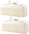 Ivory Table Cloth for 8 Foot Rectangle Tables Fitted Stretch Spandex Table Cover with Skirt 8ft Baby Shower Birthday Party Banquet Ruffle Cream Tablecloth Wedding Table Cloths Desk Skirt, 2 Pack by LittleFunny