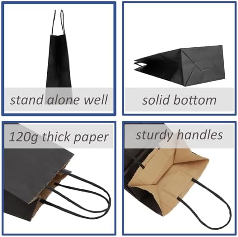 100Pcs Small Party Favor Gift Bags with Handles,Black Paper Bags - Image 3