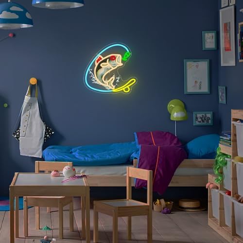 Fishing Neon Sign, Gone Fishing Led Neon Sign Light for Wall Decor Fish Hook Man Cave Light Up Sign Party Decorations for Gear Store Angler Teen Boy Dad Gift Dimmable USB Powered(13.8"*10.6") - Image 2