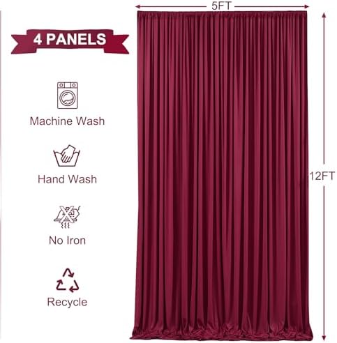 20ft x 12ft Burgundy Backdrop Curtains Wrinkle Free Backdrop Curtain for Wedding Parties Maroon Fabric Backdrops Drapes Back Drop Cloth Bridal Shower Stage Curtains Wedding Decorations for Reception - Image 5