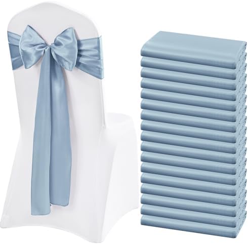 60 Pcs Dusty Blue Chair Sashes Satin Chair Bows Sashes for Party, Hotel, Wedding, Reception, Restaurant Event Decoration (7 x 108 inch) by Lykoow