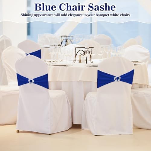 VitalCozy 100 Pcs Spandex Chair Sashes with Crown Buckle,Royal Blue - Image 6