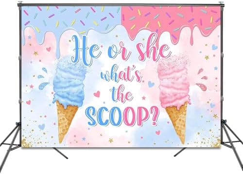 Ice Cream Gender Reveal Backdrop 10x7ft He or She What's The Scoop Summer Gender Reveal Party Decorations Background Boy or Girl Banner Photo Booth Props - Image 2