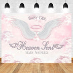 15x8ft Baby Shower Backdrop Baby Girl Heaven Sent Photography Background White Wings Clouds Pink Sky Paradise Princess Girls Party Banner Decorations Newborn Gender Reveal Photo Booth Prop - Image 2
