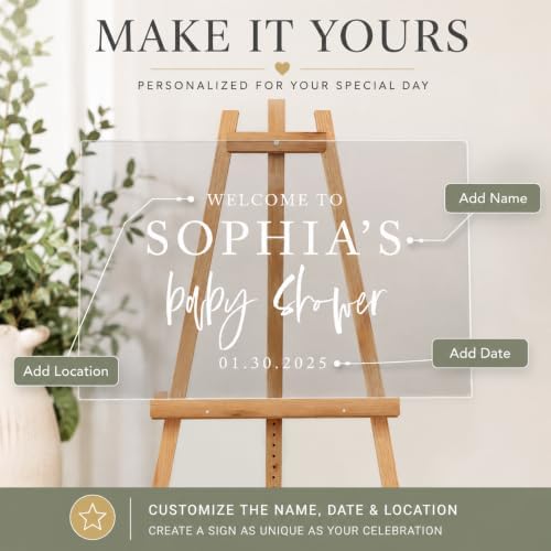 Andaz Press Custom Large Baby Shower Welcome Sign, 16" x 24", Classic Brushstroke Personalized Acrylic Signage for Gender-Neutral Sprinkle, Fall Decorations - Image 4