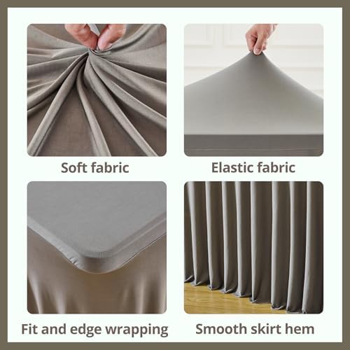 PARTISKY Gray Spandex Tablecloth for 6ft Rectangle Tables, Stretchable Table Cover Skirt for Folding Tables Weddings Parties Banquets Events Trade Shows and Dessert Table - Image 5