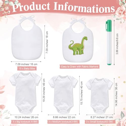 Roowest 35 Pcs Baby Shower Bibs Game with Bib Bodysuit Marker, Flower - Image 3