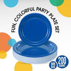 Party Solids Exquisite Dark Blue Paper Plates Disposable Heavy Duty 200 Pcs - 100-7" & 100-9" Dark Blue Disposable Plates For Party Heavy Duty 350 GSM For Birthday Supplies - Image 2