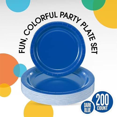 Party Solids Exquisite Dark Blue Paper Plates Disposable Heavy Duty 200 Pcs - 100-7" & 100-9" Dark Blue Disposable Plates For Party Heavy Duty 350 GSM For Birthday Supplies - Image 2